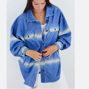 Free People Womens Printed Ruby Jacket in Deep Sea Combo Shacket Size Me…